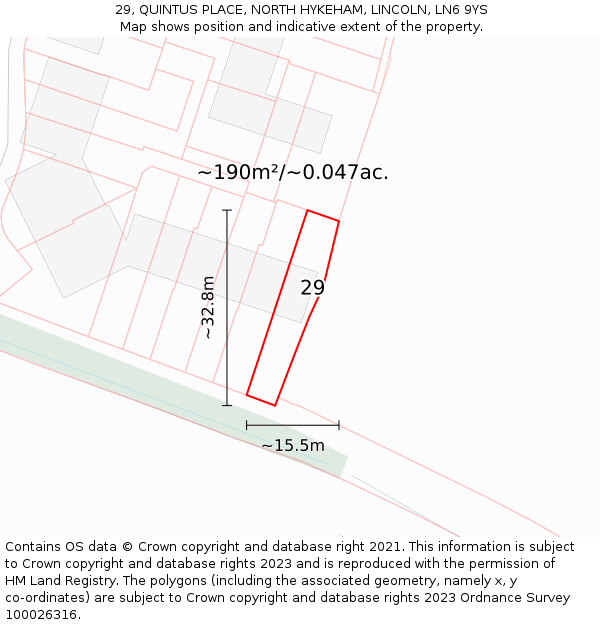 29, QUINTUS PLACE, NORTH HYKEHAM, LINCOLN, LN6 9YS: Plot and title map