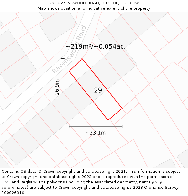 29, RAVENSWOOD ROAD, BRISTOL, BS6 6BW: Plot and title map