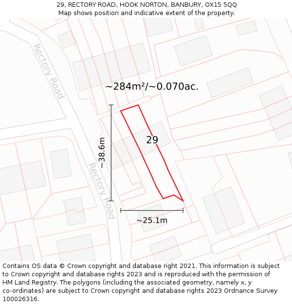 29, RECTORY ROAD, HOOK NORTON, BANBURY, OX15 5QQ: Plot and title map