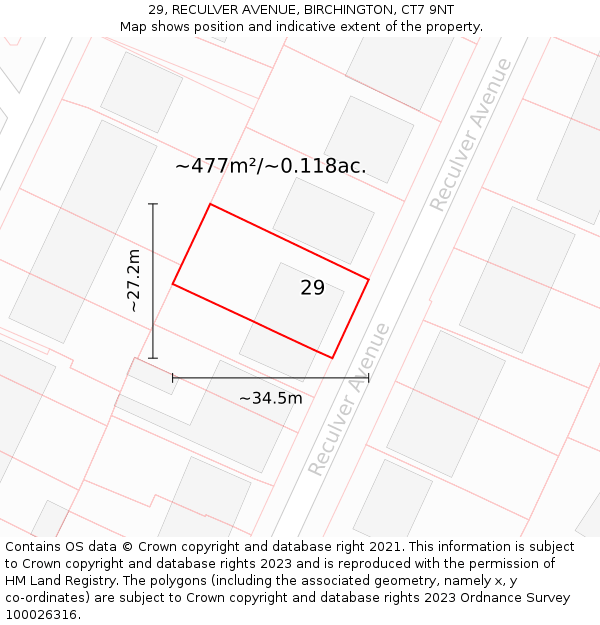 29, RECULVER AVENUE, BIRCHINGTON, CT7 9NT: Plot and title map