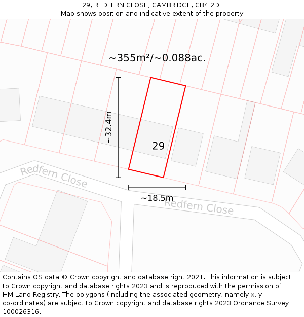 29, REDFERN CLOSE, CAMBRIDGE, CB4 2DT: Plot and title map