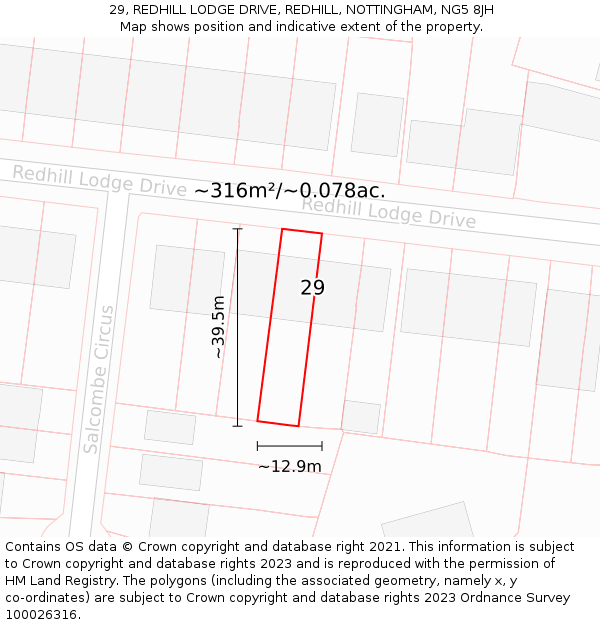 29, REDHILL LODGE DRIVE, REDHILL, NOTTINGHAM, NG5 8JH: Plot and title map