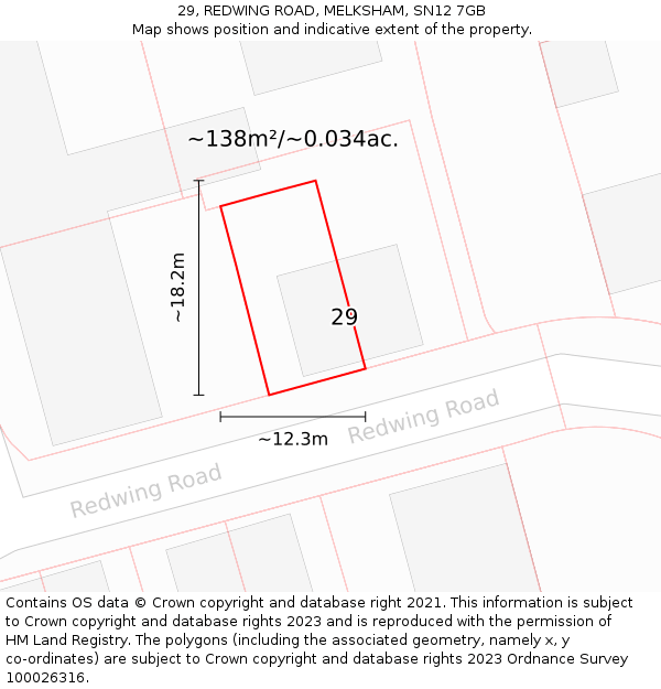 29, REDWING ROAD, MELKSHAM, SN12 7GB: Plot and title map