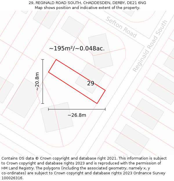 29, REGINALD ROAD SOUTH, CHADDESDEN, DERBY, DE21 6NG: Plot and title map