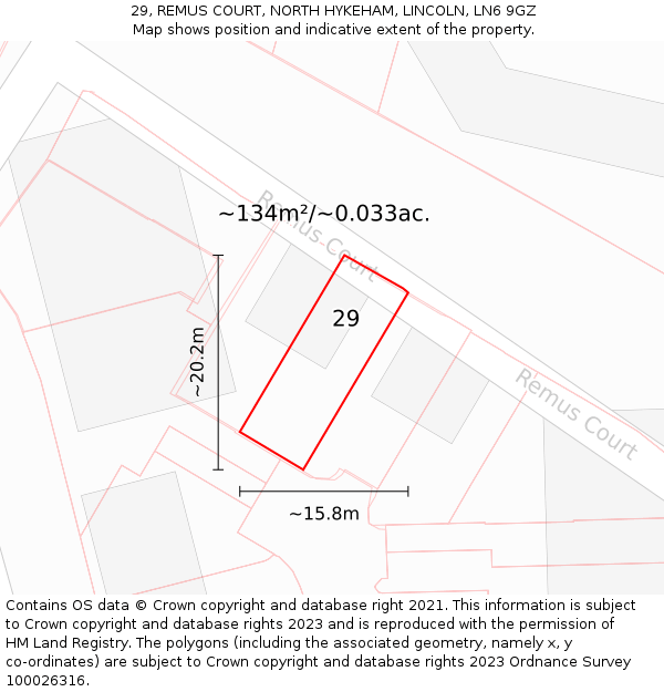 29, REMUS COURT, NORTH HYKEHAM, LINCOLN, LN6 9GZ: Plot and title map