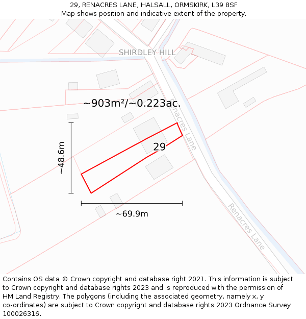 29, RENACRES LANE, HALSALL, ORMSKIRK, L39 8SF: Plot and title map