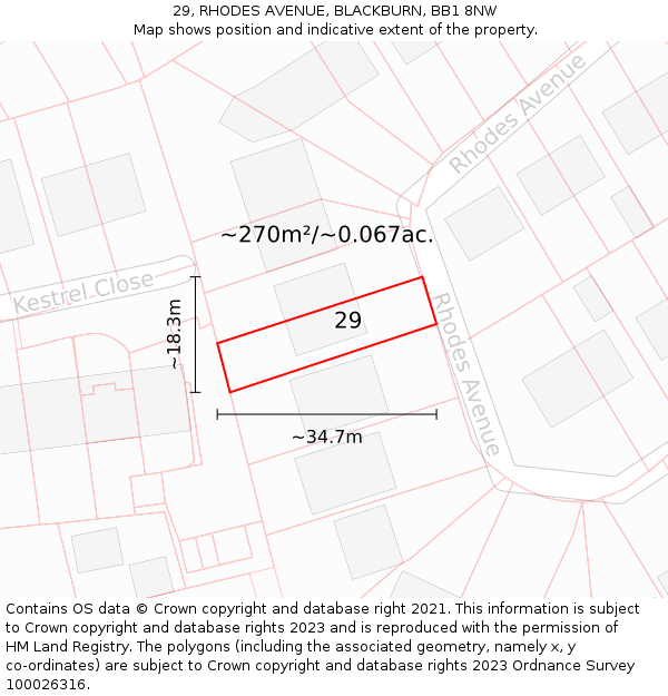 29, RHODES AVENUE, BLACKBURN, BB1 8NW: Plot and title map