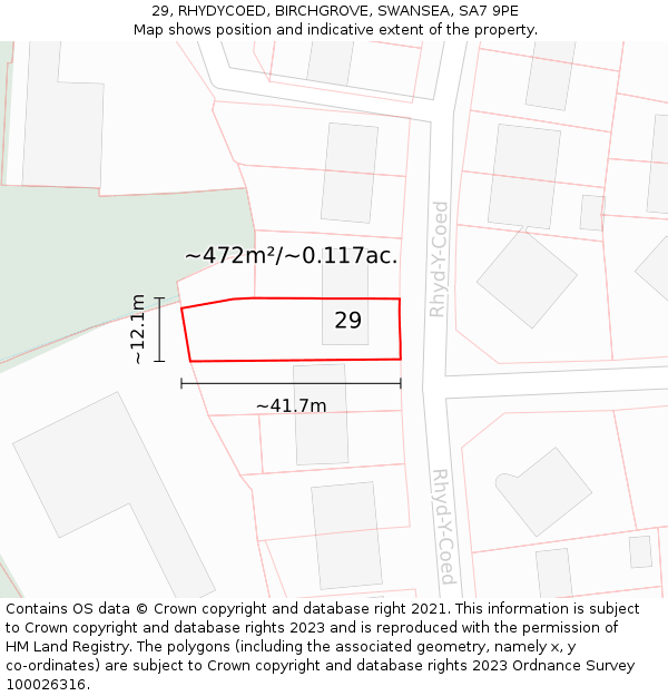 29, RHYDYCOED, BIRCHGROVE, SWANSEA, SA7 9PE: Plot and title map