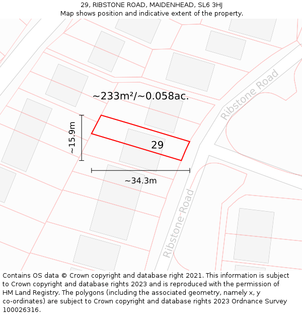 29, RIBSTONE ROAD, MAIDENHEAD, SL6 3HJ: Plot and title map