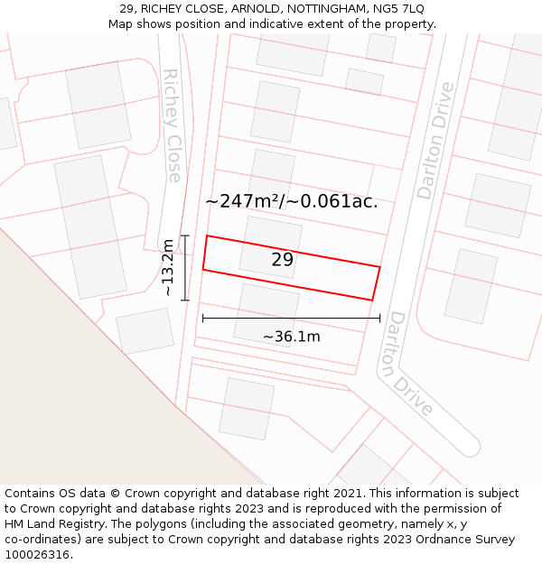 29, RICHEY CLOSE, ARNOLD, NOTTINGHAM, NG5 7LQ: Plot and title map