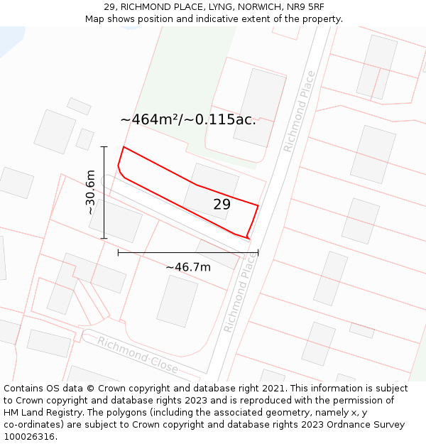 29, RICHMOND PLACE, LYNG, NORWICH, NR9 5RF: Plot and title map