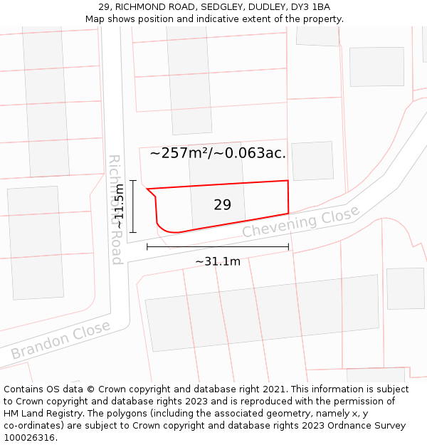 29, RICHMOND ROAD, SEDGLEY, DUDLEY, DY3 1BA: Plot and title map