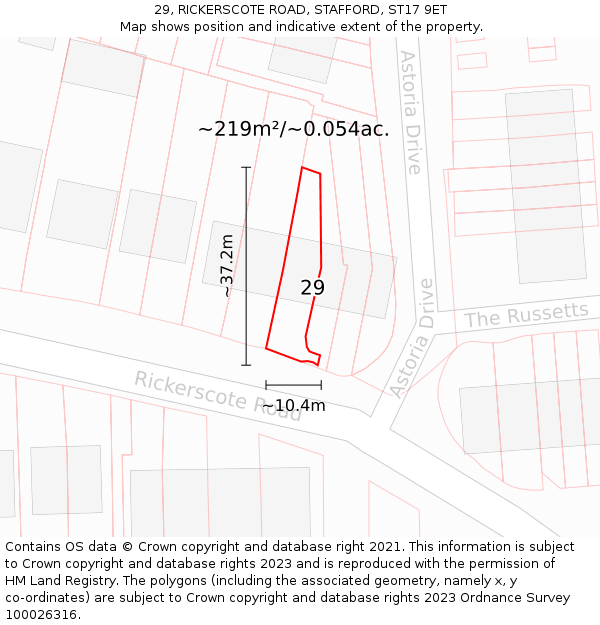 29, RICKERSCOTE ROAD, STAFFORD, ST17 9ET: Plot and title map