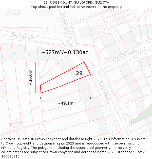 29, RIDGEMOUNT, GUILDFORD, GU2 7TH: Plot and title map