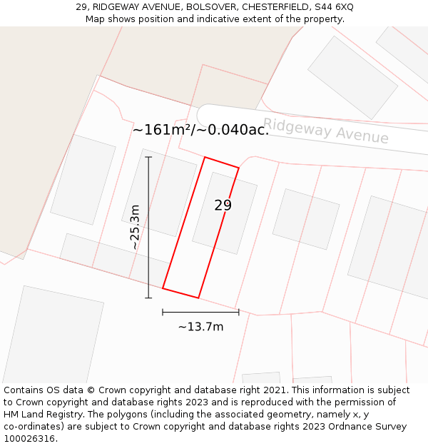 29, RIDGEWAY AVENUE, BOLSOVER, CHESTERFIELD, S44 6XQ: Plot and title map