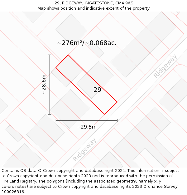 29, RIDGEWAY, INGATESTONE, CM4 9AS: Plot and title map