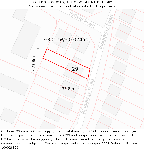 29, RIDGEWAY ROAD, BURTON-ON-TRENT, DE15 9PY: Plot and title map