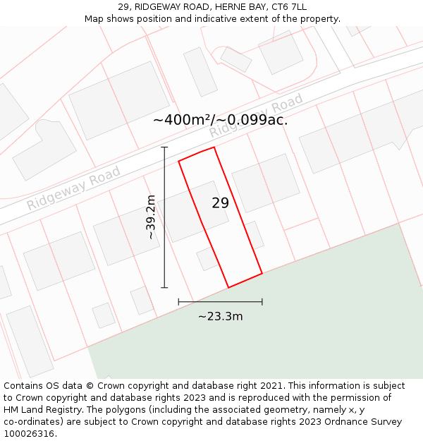 29, RIDGEWAY ROAD, HERNE BAY, CT6 7LL: Plot and title map