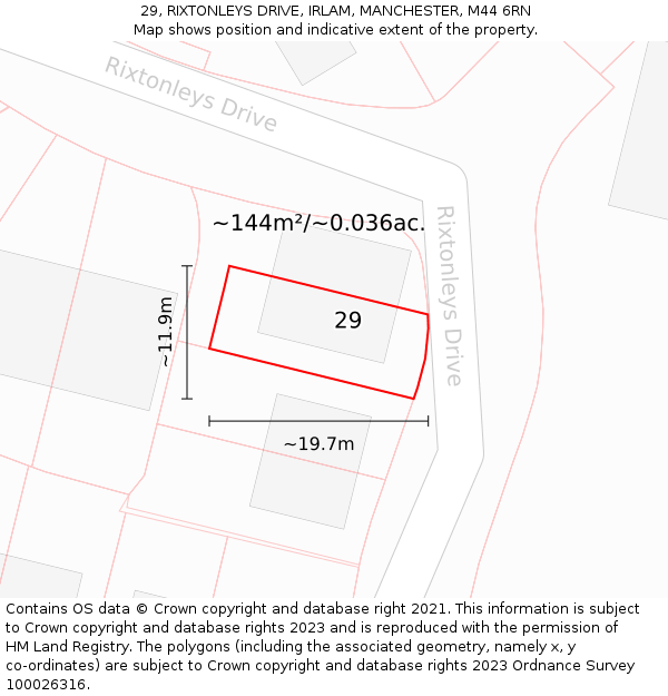 29, RIXTONLEYS DRIVE, IRLAM, MANCHESTER, M44 6RN: Plot and title map