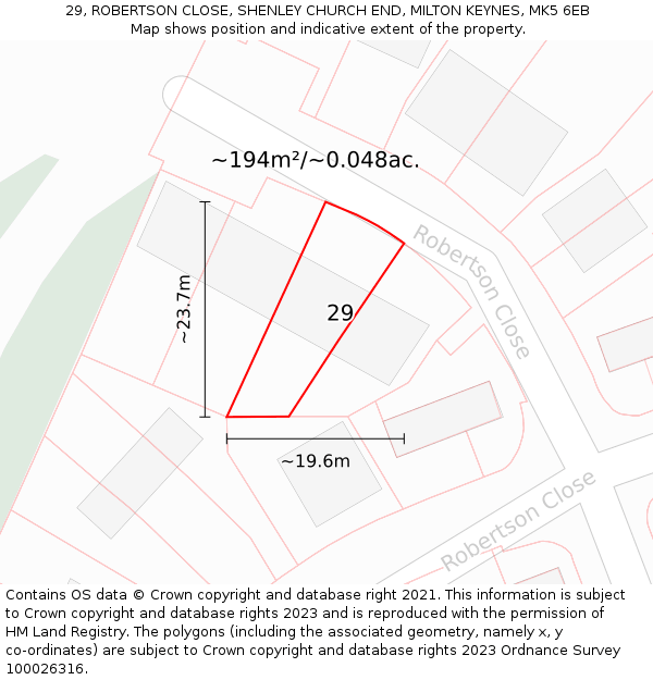 29, ROBERTSON CLOSE, SHENLEY CHURCH END, MILTON KEYNES, MK5 6EB: Plot and title map