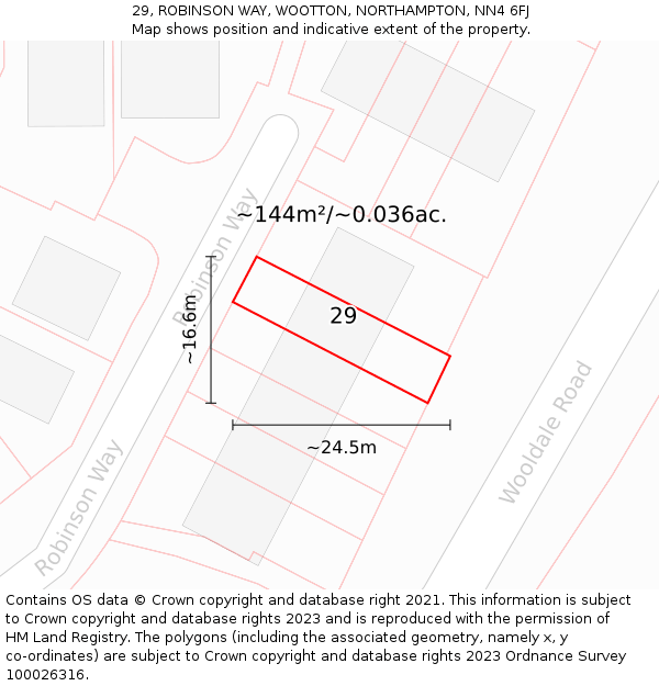 29, ROBINSON WAY, WOOTTON, NORTHAMPTON, NN4 6FJ: Plot and title map