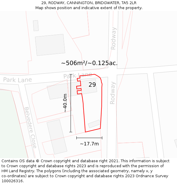 29, RODWAY, CANNINGTON, BRIDGWATER, TA5 2LR: Plot and title map