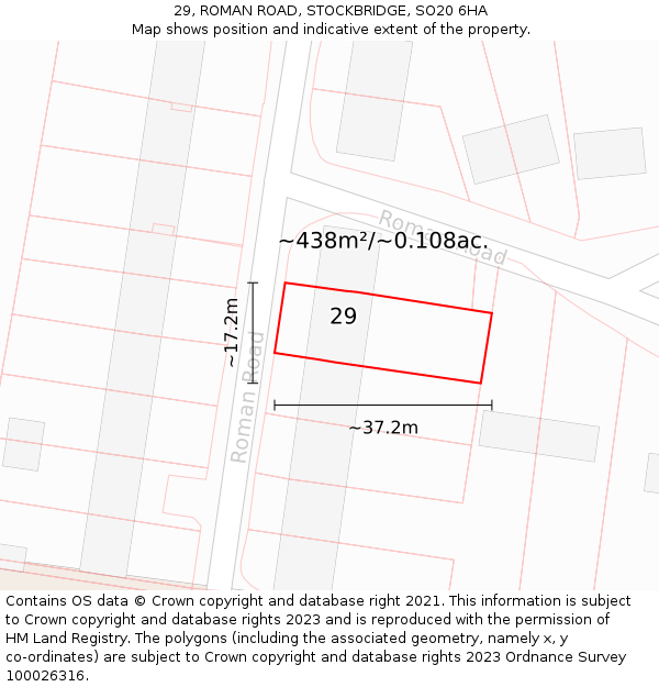 29, ROMAN ROAD, STOCKBRIDGE, SO20 6HA: Plot and title map