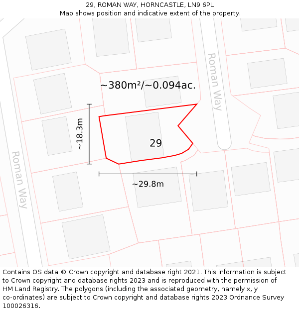 29, ROMAN WAY, HORNCASTLE, LN9 6PL: Plot and title map