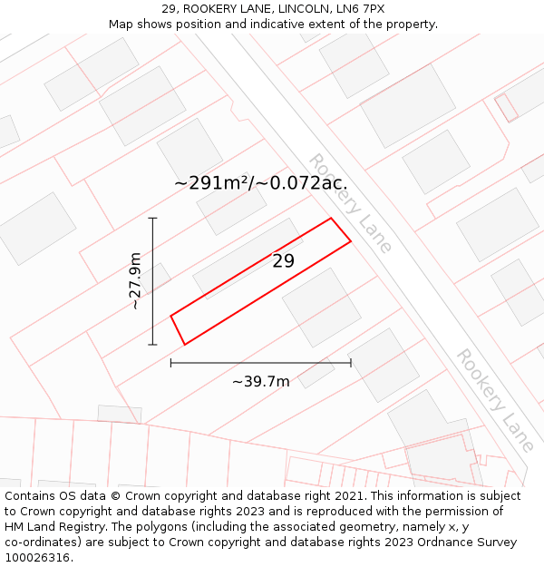 29, ROOKERY LANE, LINCOLN, LN6 7PX: Plot and title map