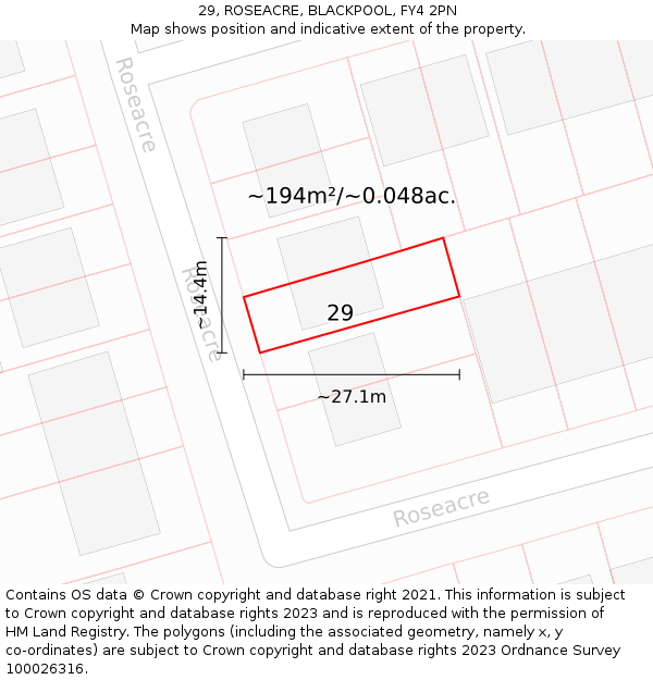 29, ROSEACRE, BLACKPOOL, FY4 2PN: Plot and title map