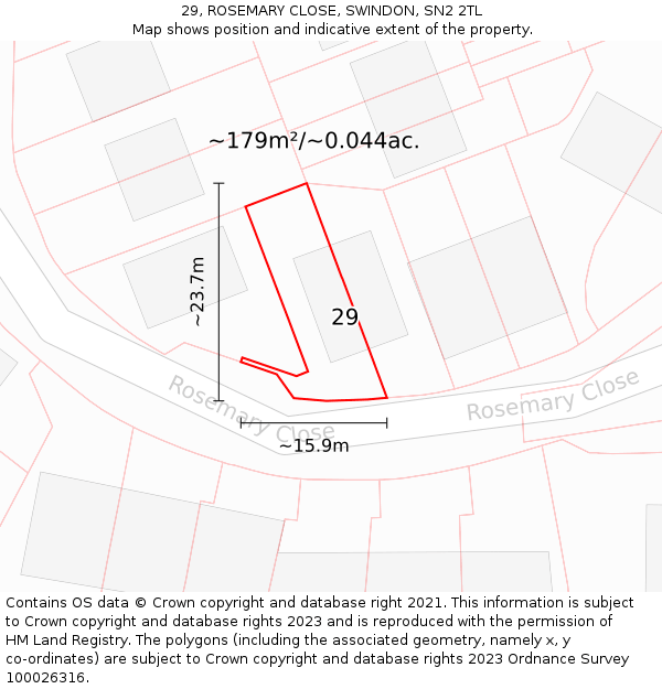 29, ROSEMARY CLOSE, SWINDON, SN2 2TL: Plot and title map