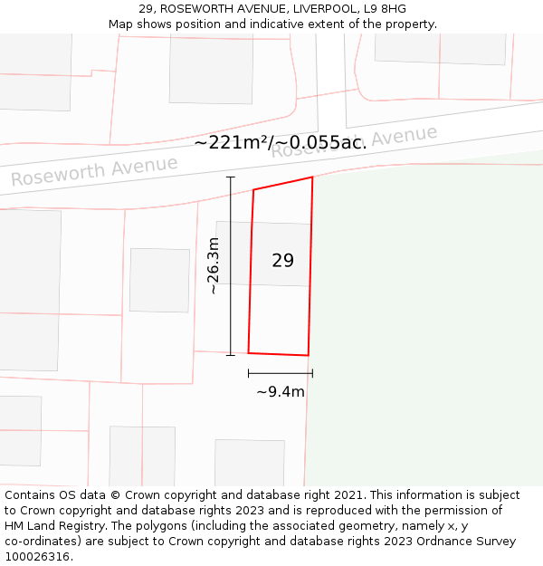 29, ROSEWORTH AVENUE, LIVERPOOL, L9 8HG: Plot and title map