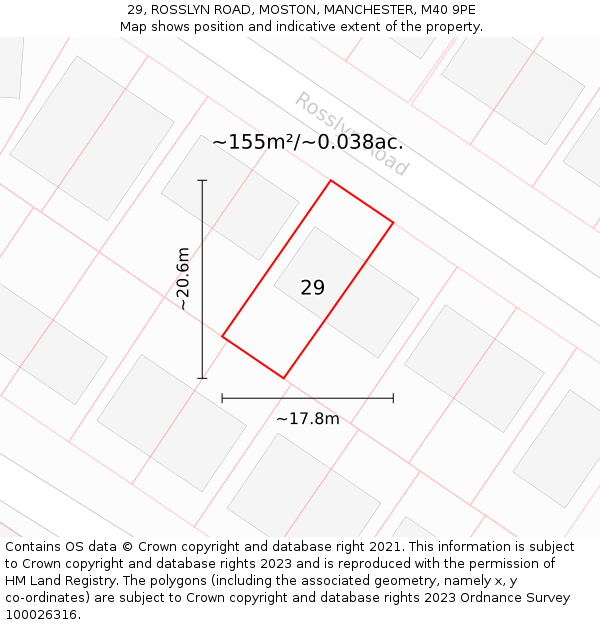 29, ROSSLYN ROAD, MOSTON, MANCHESTER, M40 9PE: Plot and title map