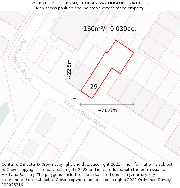 29, ROTHERFIELD ROAD, CHOLSEY, WALLINGFORD, OX10 9FN: Plot and title map