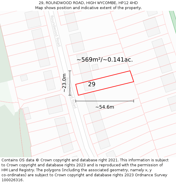 29, ROUNDWOOD ROAD, HIGH WYCOMBE, HP12 4HD: Plot and title map