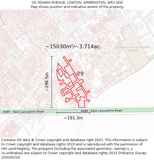 29, ROWAN AVENUE, LOWTON, WARRINGTON, WA3 2DD: Plot and title map