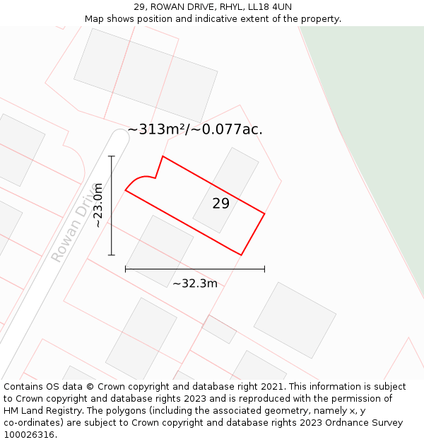 29, ROWAN DRIVE, RHYL, LL18 4UN: Plot and title map