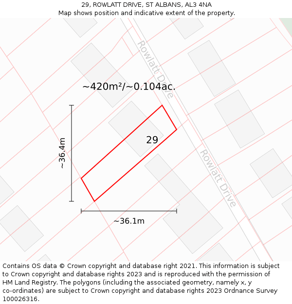 29, ROWLATT DRIVE, ST ALBANS, AL3 4NA: Plot and title map