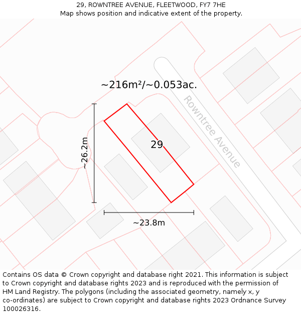 29, ROWNTREE AVENUE, FLEETWOOD, FY7 7HE: Plot and title map