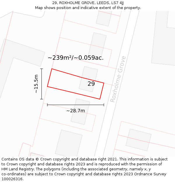 29, ROXHOLME GROVE, LEEDS, LS7 4JJ: Plot and title map