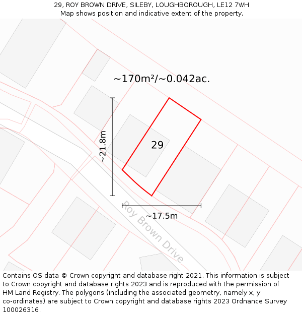 29, ROY BROWN DRIVE, SILEBY, LOUGHBOROUGH, LE12 7WH: Plot and title map