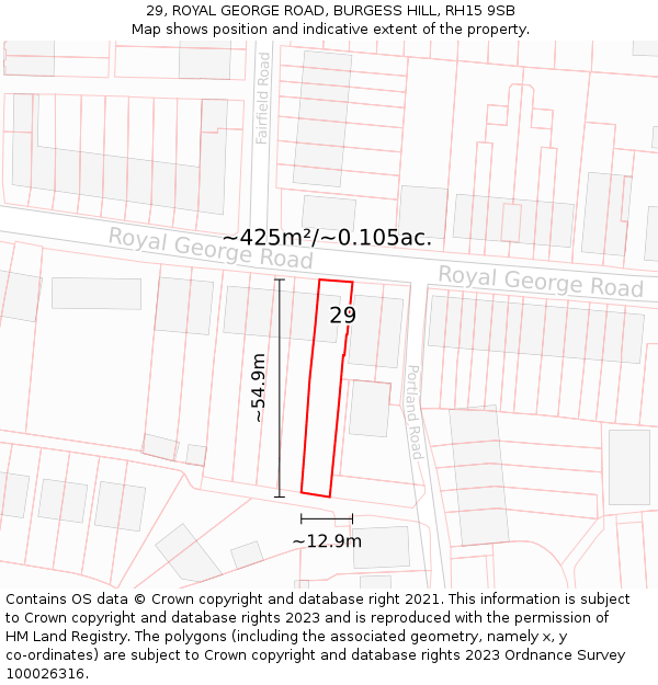 29, ROYAL GEORGE ROAD, BURGESS HILL, RH15 9SB: Plot and title map