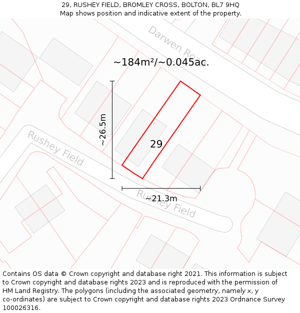 29, RUSHEY FIELD, BROMLEY CROSS, BOLTON, BL7 9HQ: Plot and title map