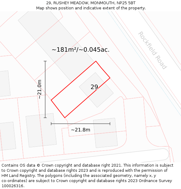 29, RUSHEY MEADOW, MONMOUTH, NP25 5BT: Plot and title map