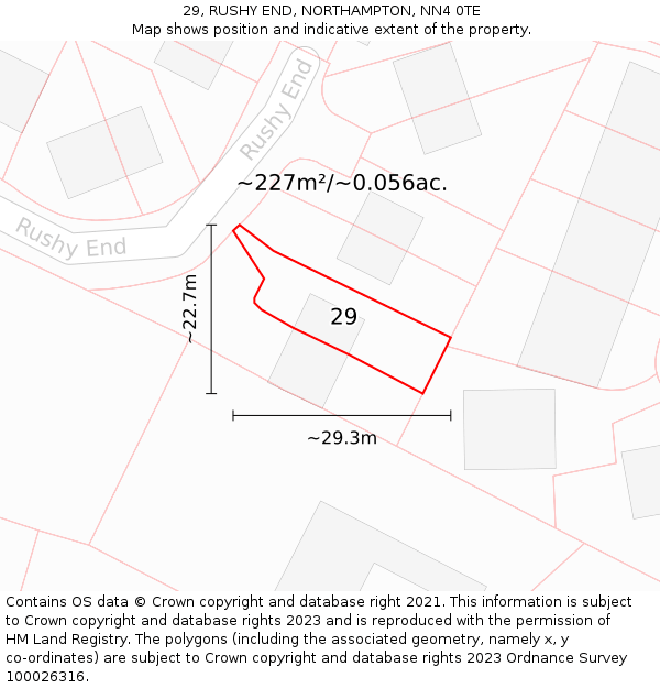 29, RUSHY END, NORTHAMPTON, NN4 0TE: Plot and title map