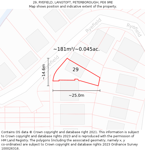 29, RYEFIELD, LANGTOFT, PETERBOROUGH, PE6 9RE: Plot and title map