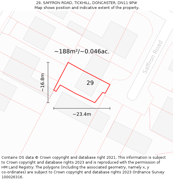 29, SAFFRON ROAD, TICKHILL, DONCASTER, DN11 9PW: Plot and title map