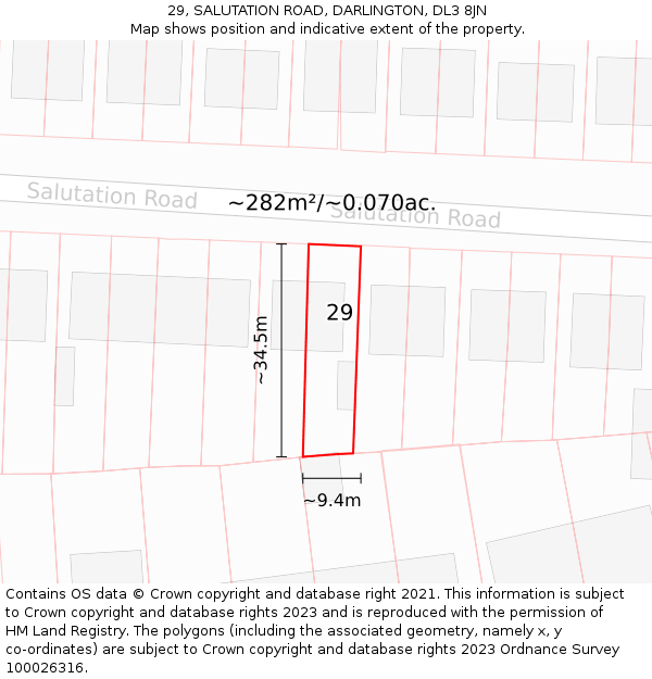 29, SALUTATION ROAD, DARLINGTON, DL3 8JN: Plot and title map