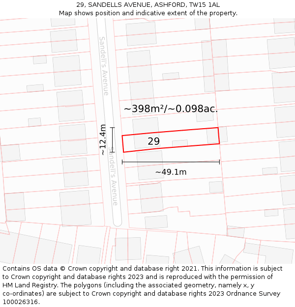 29, SANDELLS AVENUE, ASHFORD, TW15 1AL: Plot and title map