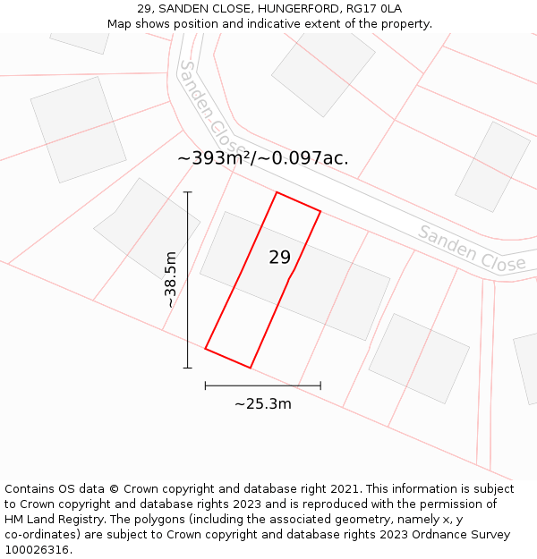 29, SANDEN CLOSE, HUNGERFORD, RG17 0LA: Plot and title map